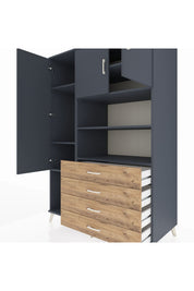 Kronos Dolap 7 Raflı 4 Çekmeceli 3 Kapaklı 132x59x195 Antrasit-Antrasit/Çam