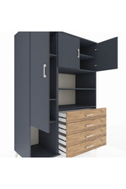 Kronos Dolap 7 Raflı 4 Çekmeceli 3 Kapaklı 132x59x195 Antrasit-Antrasit/Çam
