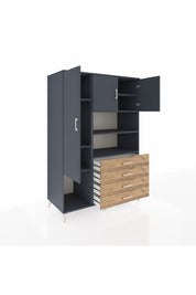 Kronos Dolap 7 Raflı 4 Çekmeceli 3 Kapaklı 132x59x195 Antrasit-Antrasit/Çam