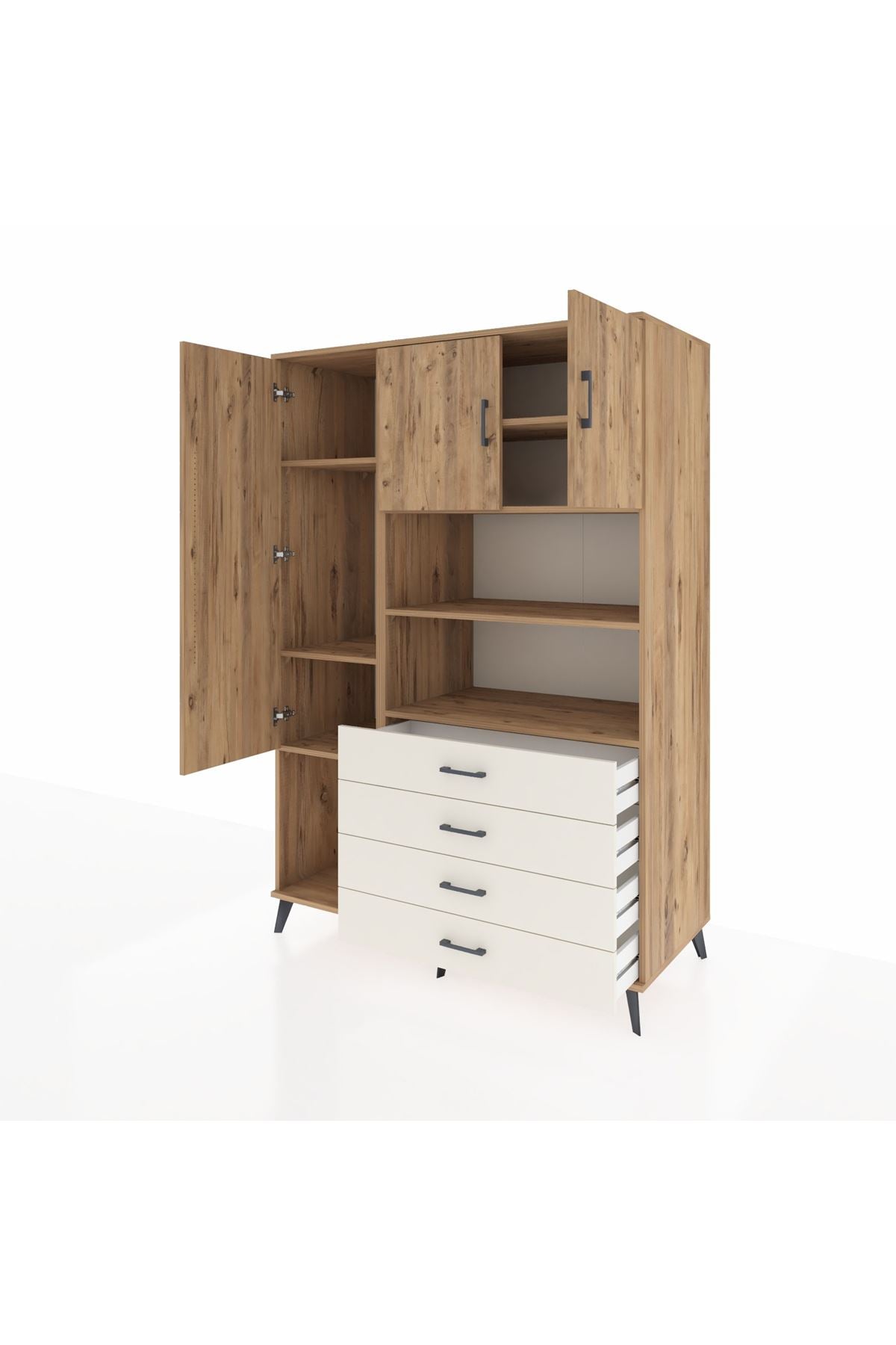 Kronos Dolap 7 Raflı 4 Çekmeceli 3 Kapaklı 132x59x195 Çam-Çam/Aytaşı