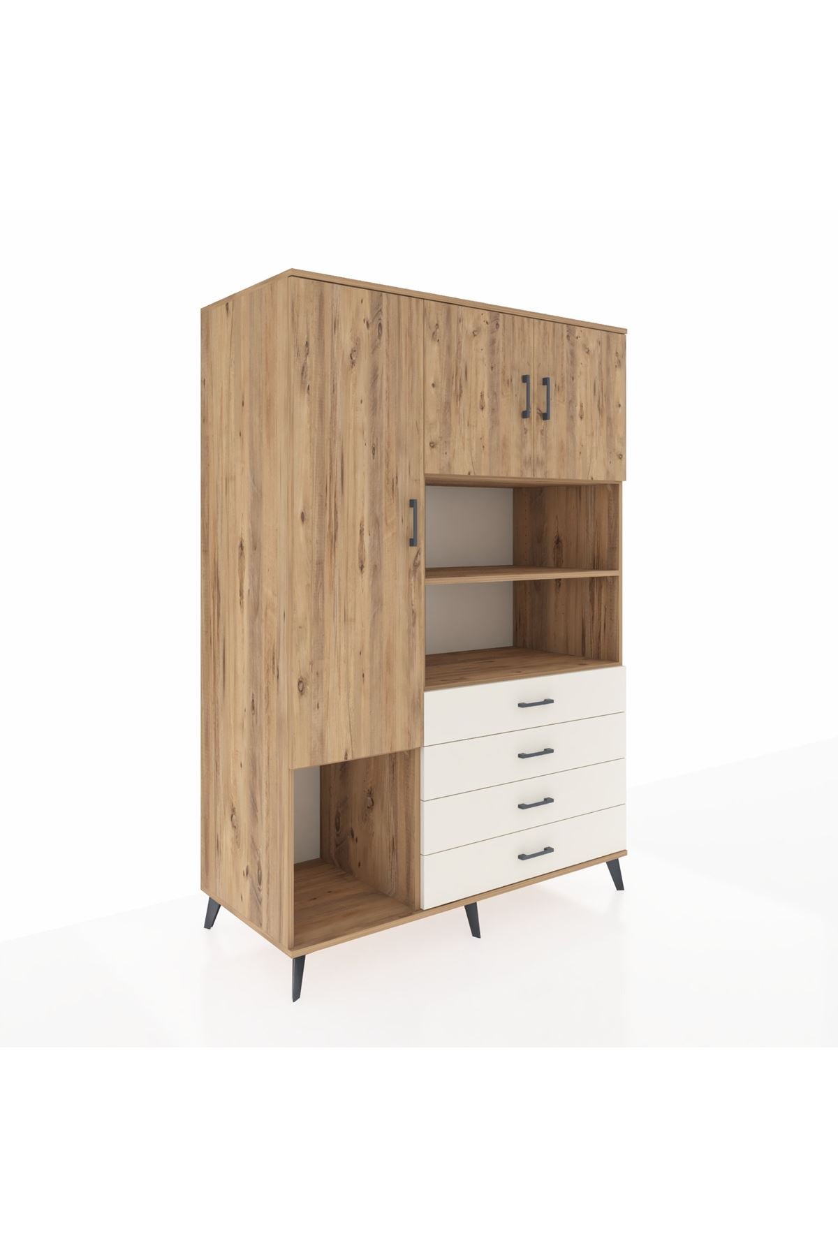 Kronos Dolap 7 Raflı 4 Çekmeceli 3 Kapaklı 132x59x195 Çam-Çam/Aytaşı