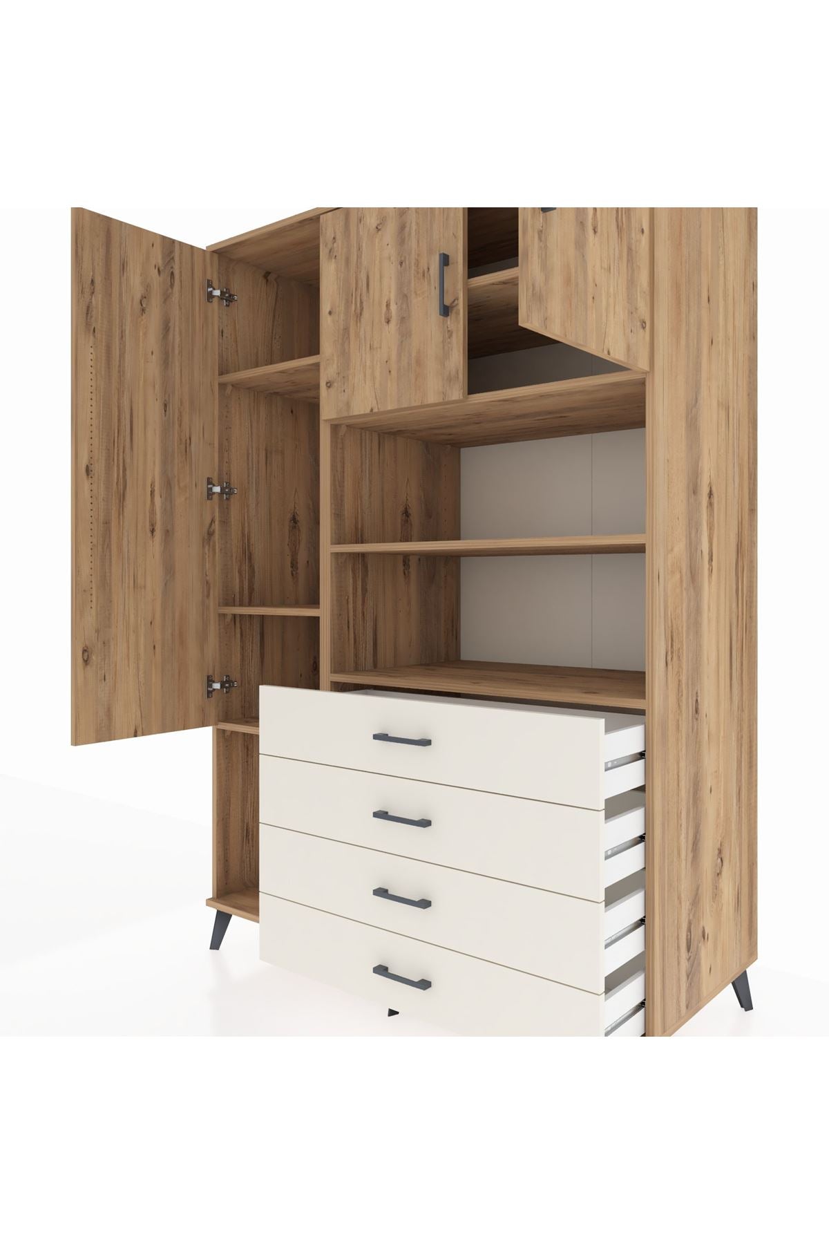 Kronos Dolap 7 Raflı 4 Çekmeceli 3 Kapaklı 132x59x195 Çam-Çam/Aytaşı