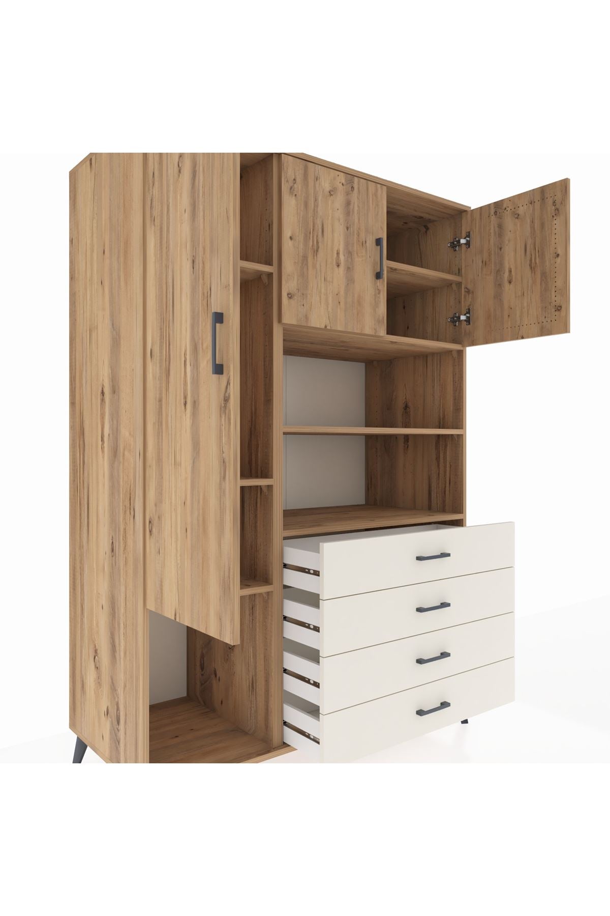 Kronos Dolap 7 Raflı 4 Çekmeceli 3 Kapaklı 132x59x195 Çam-Çam/Aytaşı