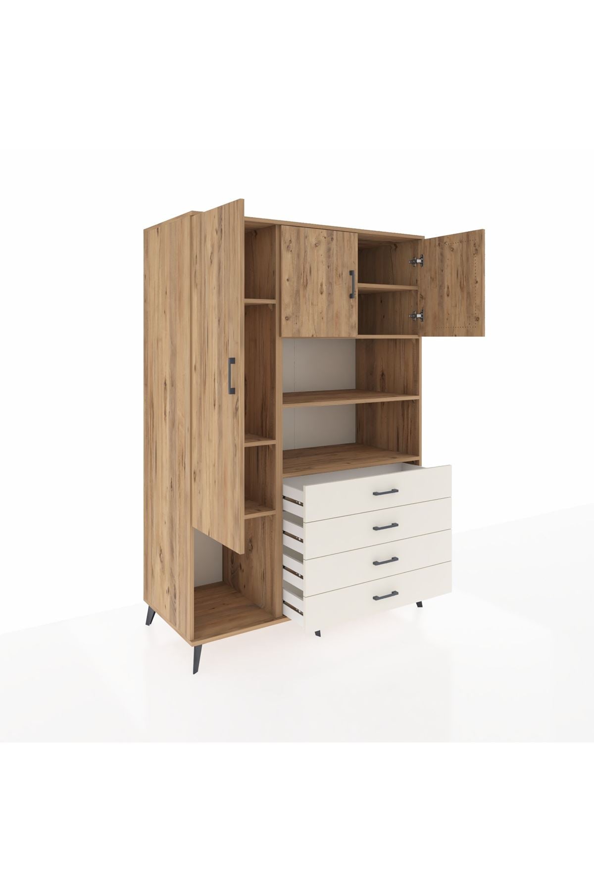 Kronos Dolap 7 Raflı 4 Çekmeceli 3 Kapaklı 132x59x195 Çam-Çam/Aytaşı