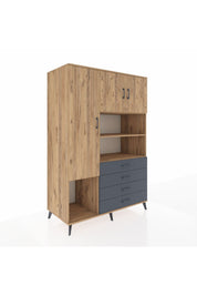 Kronos Dolap 7 Raflı 4 Çekmeceli 3 Kapaklı 132x59x195 Çam-Çam/Antrasit