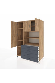 Kronos Dolap 7 Raflı 4 Çekmeceli 3 Kapaklı 132x59x195 Çam-Çam/Antrasit