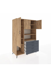 Kronos Dolap 7 Raflı 4 Çekmeceli 3 Kapaklı 132x59x195 Çam-Çam/Antrasit