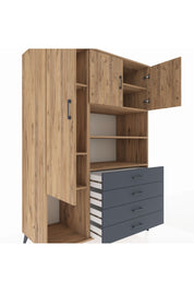 Kronos Dolap 7 Raflı 4 Çekmeceli 3 Kapaklı 132x59x195 Çam-Çam/Antrasit