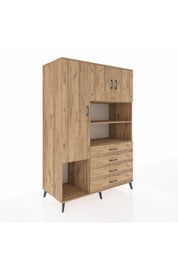 Kronos Dolap 7 Raflı 4 Çekmeceli 3 Kapaklı 132x59x195 Çam-Çam/Çam