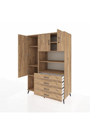 Kronos Dolap 7 Raflı 4 Çekmeceli 3 Kapaklı 132x59x195 Çam-Çam/Çam