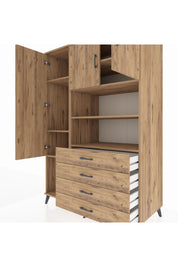 Kronos Dolap 7 Raflı 4 Çekmeceli 3 Kapaklı 132x59x195 Çam-Çam/Çam