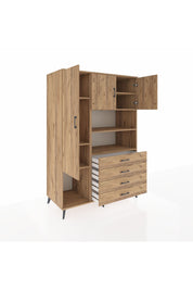 Kronos Dolap 7 Raflı 4 Çekmeceli 3 Kapaklı 132x59x195 Çam-Çam/Çam