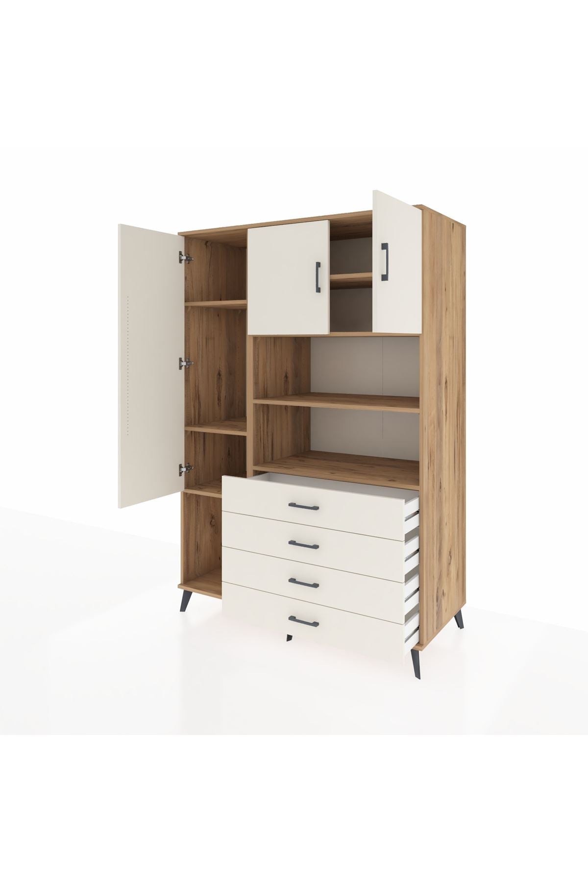 Kronos Dolap 7 Raflı 4 Çekmeceli 3 Kapaklı 132x59x195 Çam-Aytaşı/Aytaşı