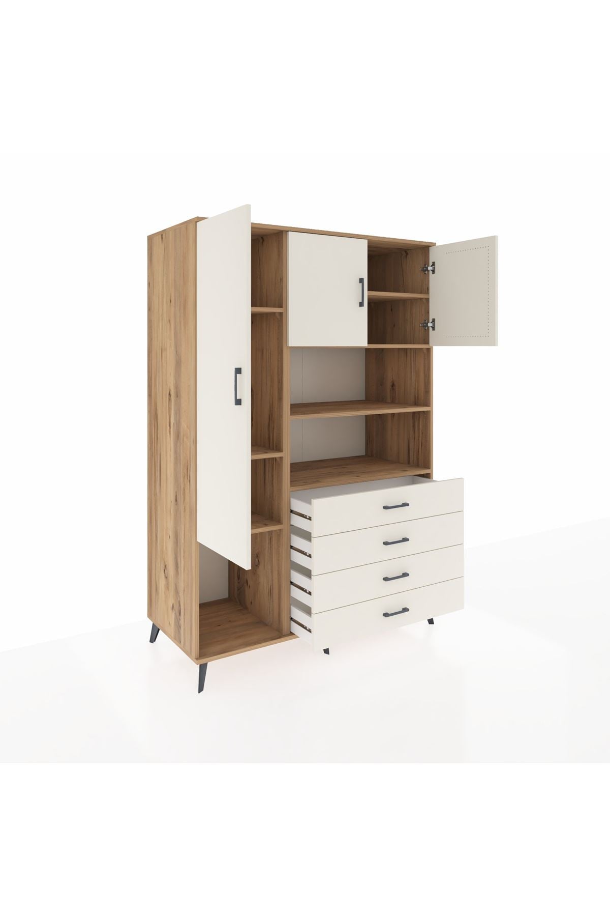 Kronos Dolap 7 Raflı 4 Çekmeceli 3 Kapaklı 132x59x195 Çam-Aytaşı/Aytaşı