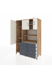 Kronos Dolap 7 Raflı 4 Çekmeceli 3 Kapaklı 132x59x195 Çam-Aytaşı/Antrasit