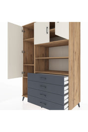 Kronos Dolap 7 Raflı 4 Çekmeceli 3 Kapaklı 132x59x195 Çam-Aytaşı/Antrasit