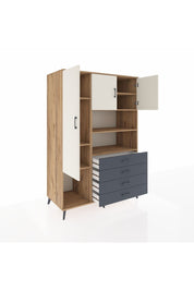 Kronos Dolap 7 Raflı 4 Çekmeceli 3 Kapaklı 132x59x195 Çam-Aytaşı/Antrasit