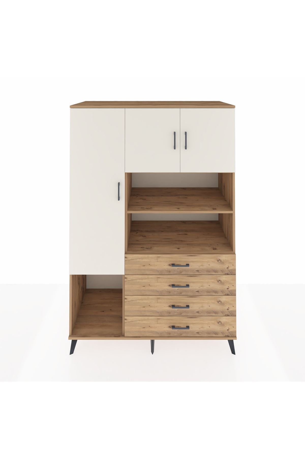 Kronos Dolap 7 Raflı 4 Çekmeceli 3 Kapaklı 132x59x195 Çam-Aytaşı/Çam