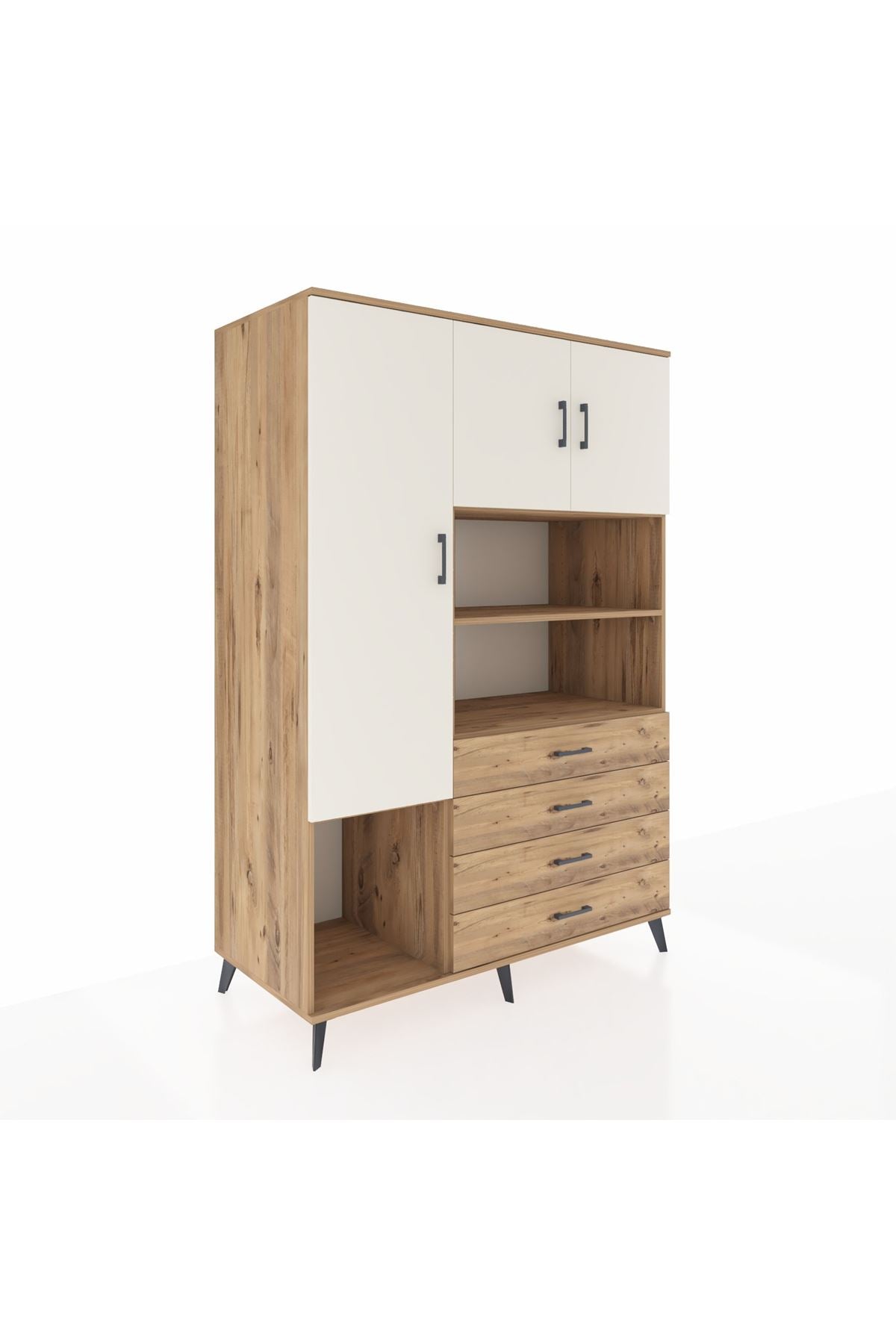 Kronos Dolap 7 Raflı 4 Çekmeceli 3 Kapaklı 132x59x195 Çam-Aytaşı/Çam