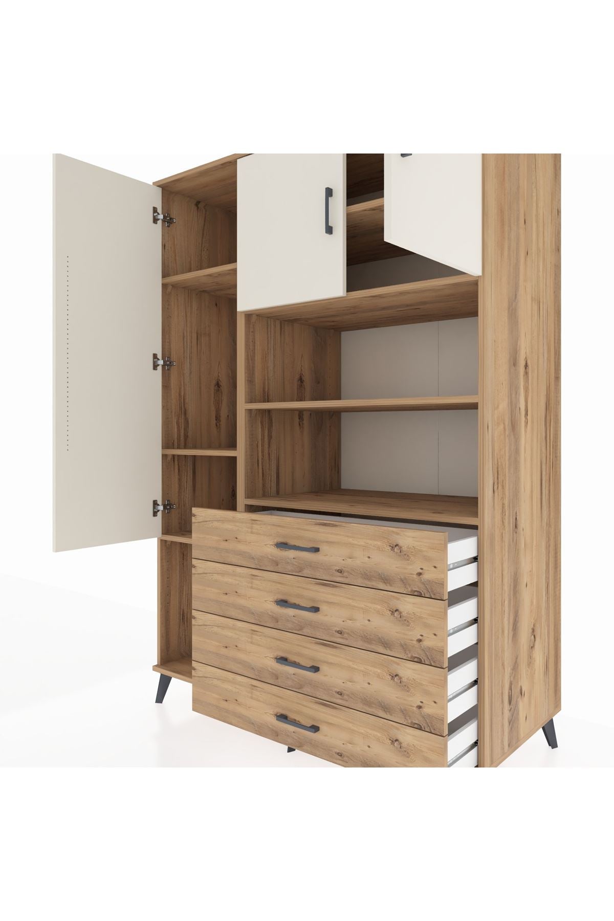 Kronos Dolap 7 Raflı 4 Çekmeceli 3 Kapaklı 132x59x195 Çam-Aytaşı/Çam