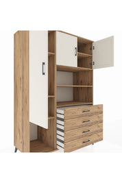 Kronos Dolap 7 Raflı 4 Çekmeceli 3 Kapaklı 132x59x195 Çam-Aytaşı/Çam