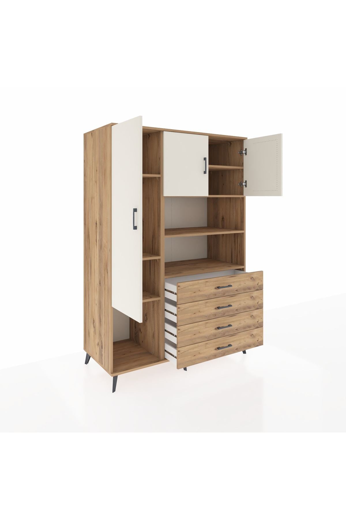 Kronos Dolap 7 Raflı 4 Çekmeceli 3 Kapaklı 132x59x195 Çam-Aytaşı/Çam