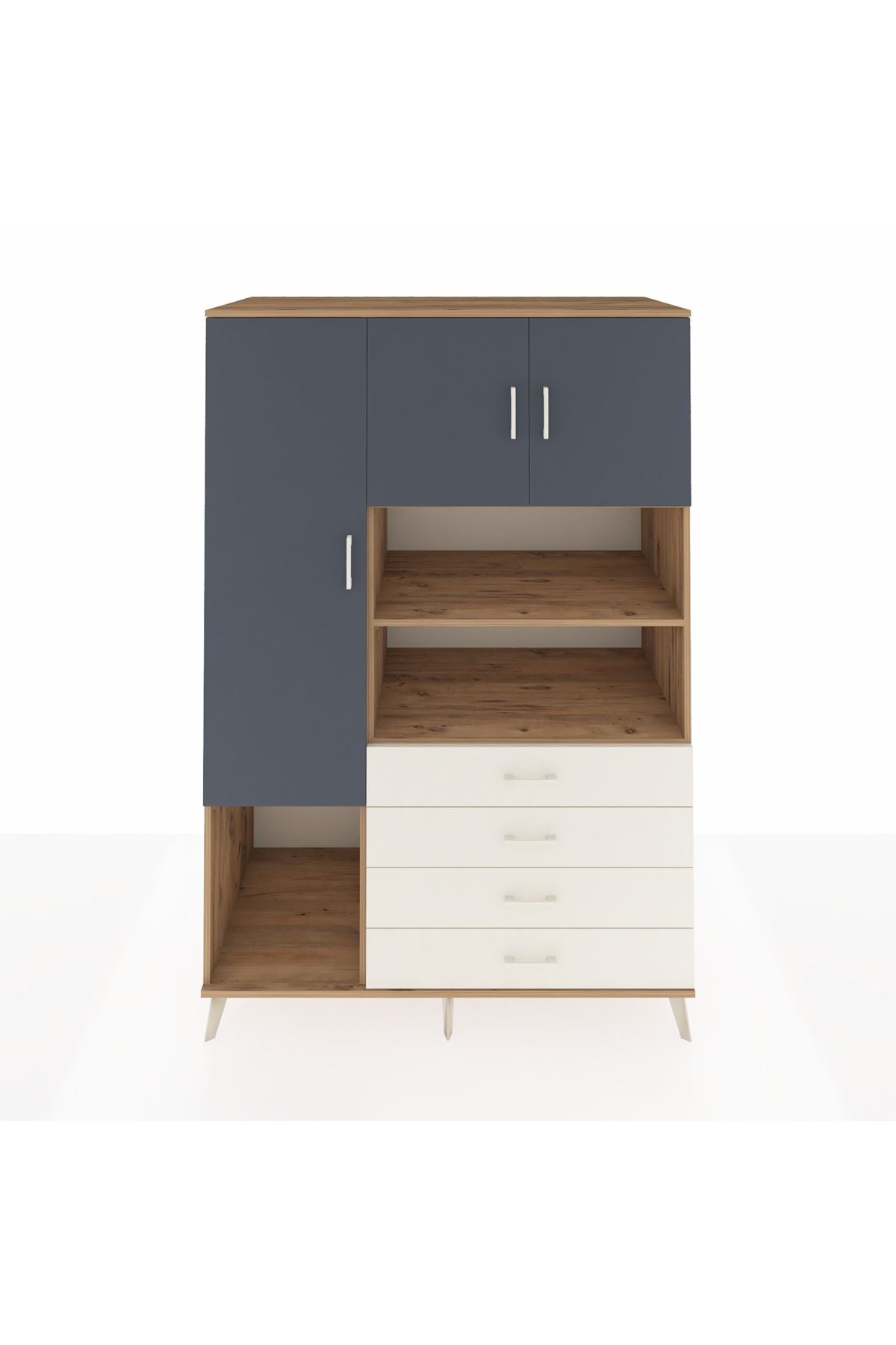 Kronos Dolap 7 Raflı 4 Çekmeceli 3 Kapaklı 132x59x195 Çam-Antrasit/Aytaşı