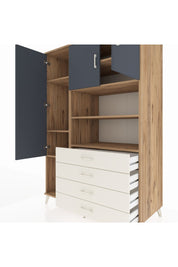 Kronos Dolap 7 Raflı 4 Çekmeceli 3 Kapaklı 132x59x195 Çam-Antrasit/Aytaşı