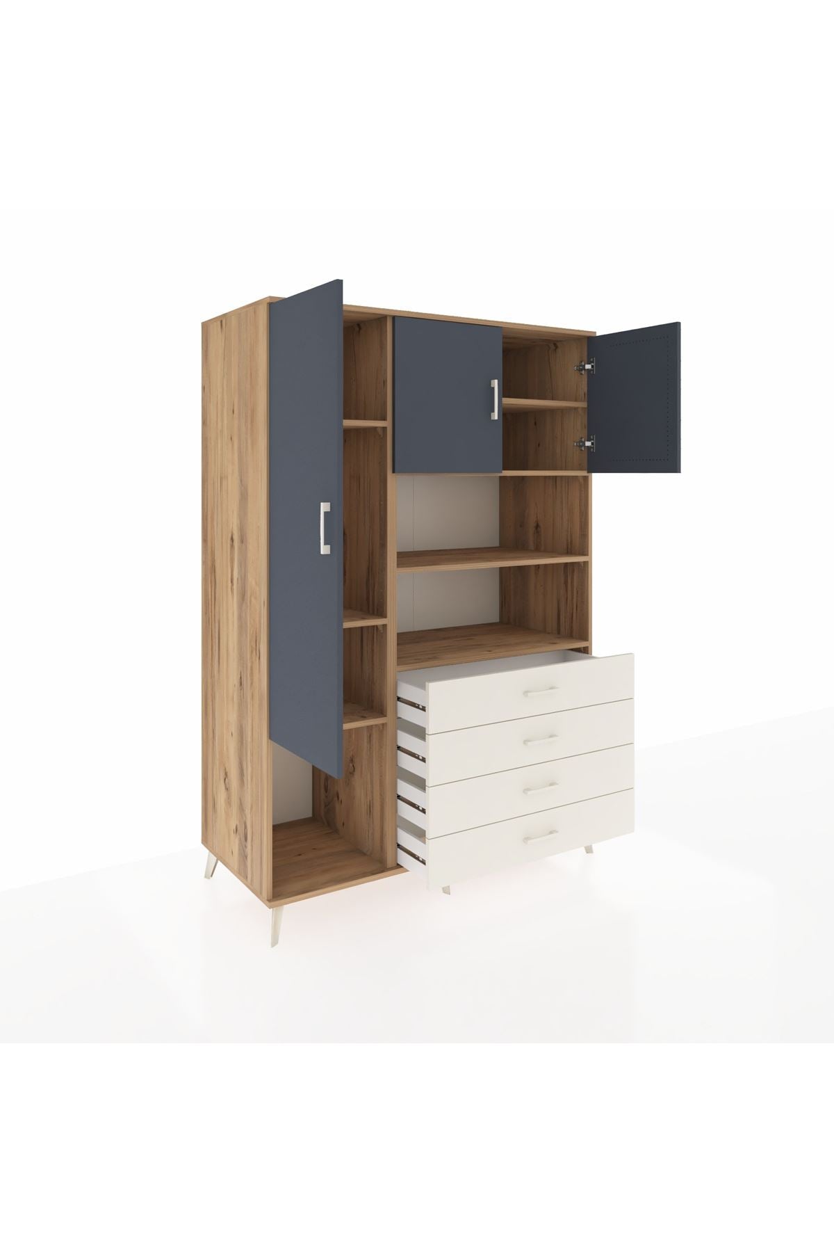 Kronos Dolap 7 Raflı 4 Çekmeceli 3 Kapaklı 132x59x195 Çam-Antrasit/Aytaşı