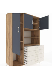 Kronos Dolap 7 Raflı 4 Çekmeceli 3 Kapaklı 132x59x195 Çam-Antrasit/Aytaşı