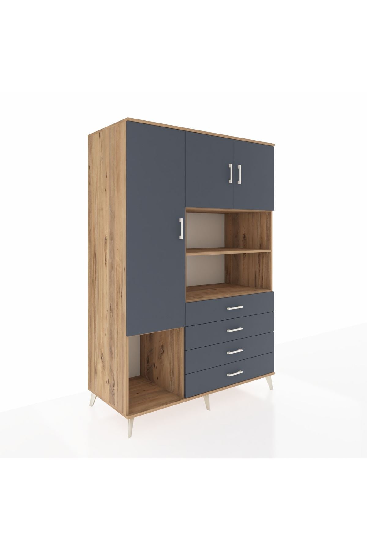 Kronos Dolap 7 Raflı 4 Çekmeceli 3 Kapaklı 132x59x195 Çam-Antrasit/Antrasit