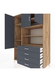 Kronos Dolap 7 Raflı 4 Çekmeceli 3 Kapaklı 132x59x195 Çam-Antrasit/Antrasit