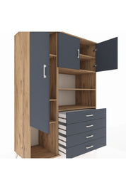 Kronos Dolap 7 Raflı 4 Çekmeceli 3 Kapaklı 132x59x195 Çam-Antrasit/Antrasit