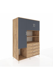 Kronos Dolap 7 Raflı 4 Çekmeceli 3 Kapaklı 132x59x195 Çam-Antrasit/Çam