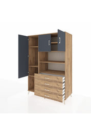 Kronos Dolap 7 Raflı 4 Çekmeceli 3 Kapaklı 132x59x195 Çam-Antrasit/Çam