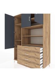 Kronos Dolap 7 Raflı 4 Çekmeceli 3 Kapaklı 132x59x195 Çam-Antrasit/Çam