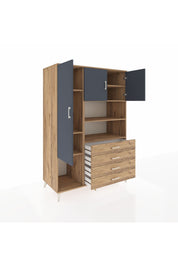 Kronos Dolap 7 Raflı 4 Çekmeceli 3 Kapaklı 132x59x195 Çam-Antrasit/Çam