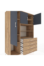 Kronos Dolap 7 Raflı 4 Çekmeceli 3 Kapaklı 132x59x195 Çam-Antrasit/Çam