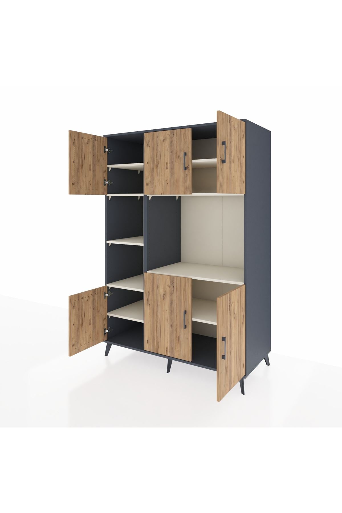 Kronos Dolap 9 Raflı 6 Kapaklı 132x59x195 Antrasit-Çam/Aytaşı