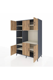 Kronos Dolap 9 Raflı 6 Kapaklı 132x59x195 Antrasit-Çam/Aytaşı