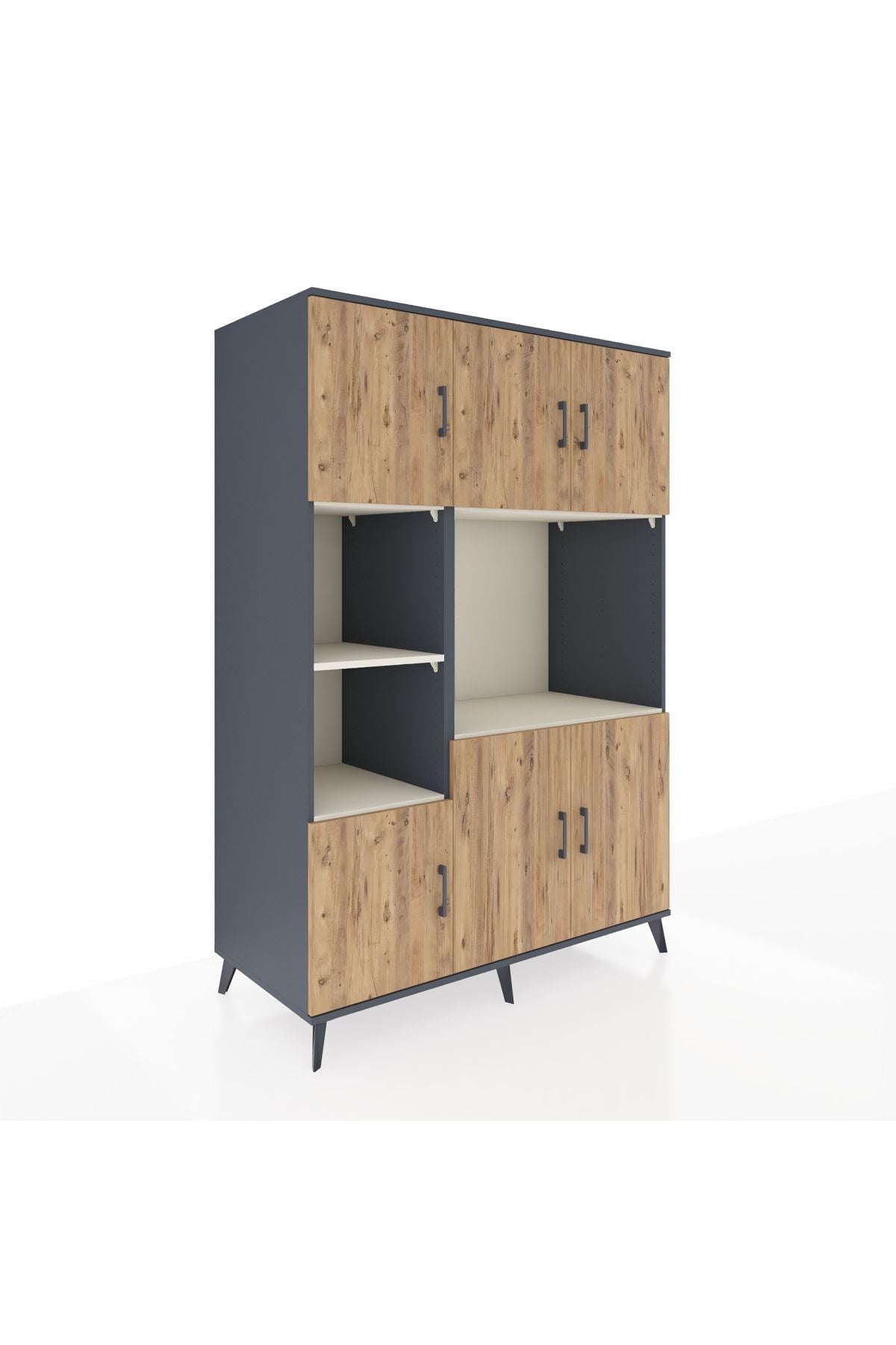 Kronos Dolap 9 Raflı 6 Kapaklı 132x59x195 Antrasit-Çam/Aytaşı