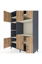 Kronos Dolap 9 Raflı 6 Kapaklı 132x59x195 Antrasit-Çam/Aytaşı