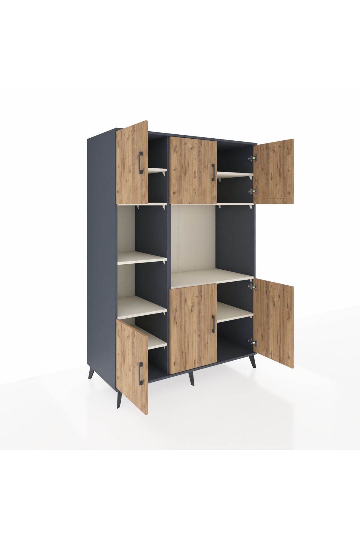 Kronos Dolap 9 Raflı 6 Kapaklı 132x59x195 Antrasit-Çam/Aytaşı