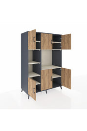 Kronos Dolap 9 Raflı 6 Kapaklı 132x59x195 Antrasit-Çam/Aytaşı