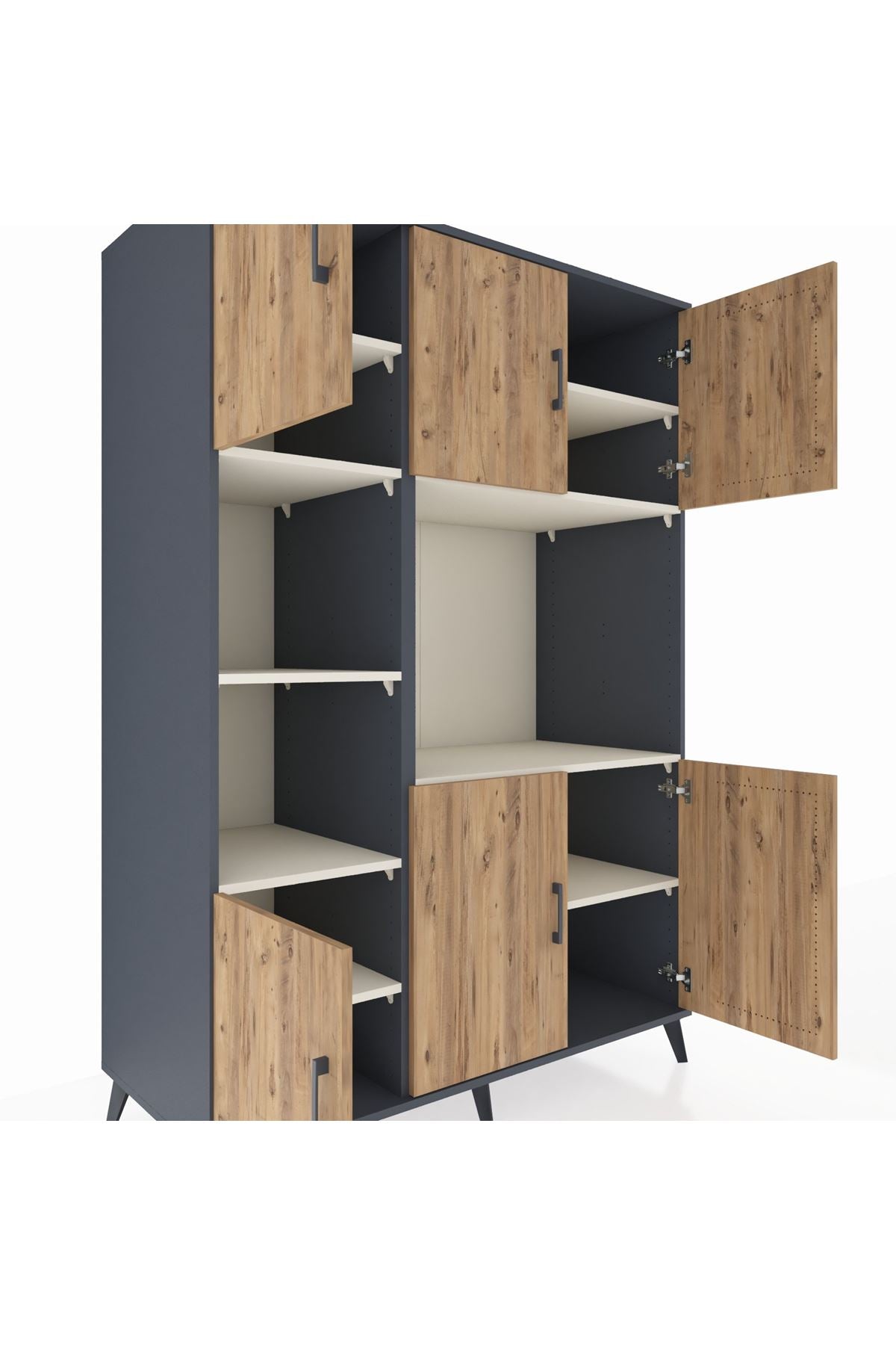 Kronos Dolap 9 Raflı 6 Kapaklı 132x59x195 Antrasit-Çam/Aytaşı