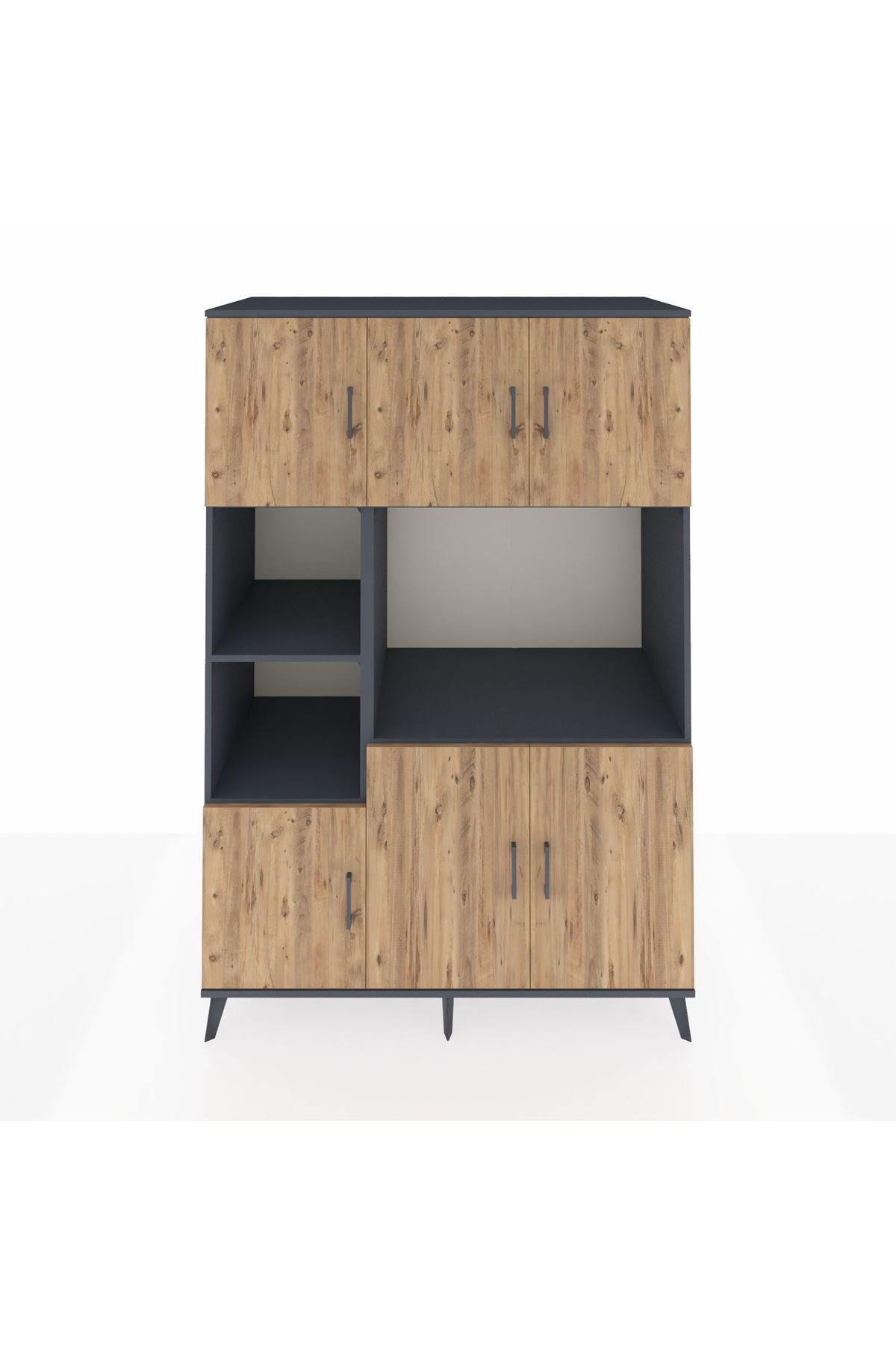 Kronos Dolap 9 Raflı 6 Kapaklı 132x59x195 Antrasit-Çam/Antrasit