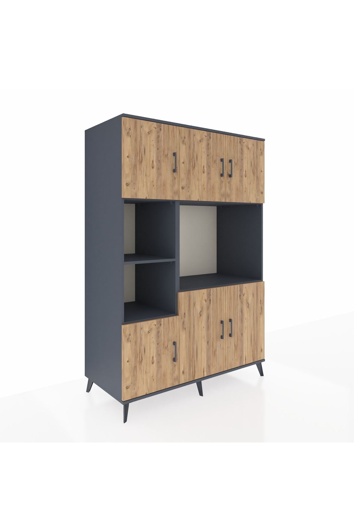 Kronos Dolap 9 Raflı 6 Kapaklı 132x59x195 Antrasit-Çam/Antrasit
