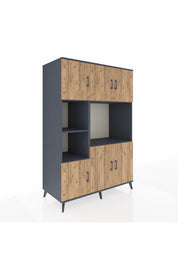 Kronos Dolap 9 Raflı 6 Kapaklı 132x59x195 Antrasit-Çam/Antrasit