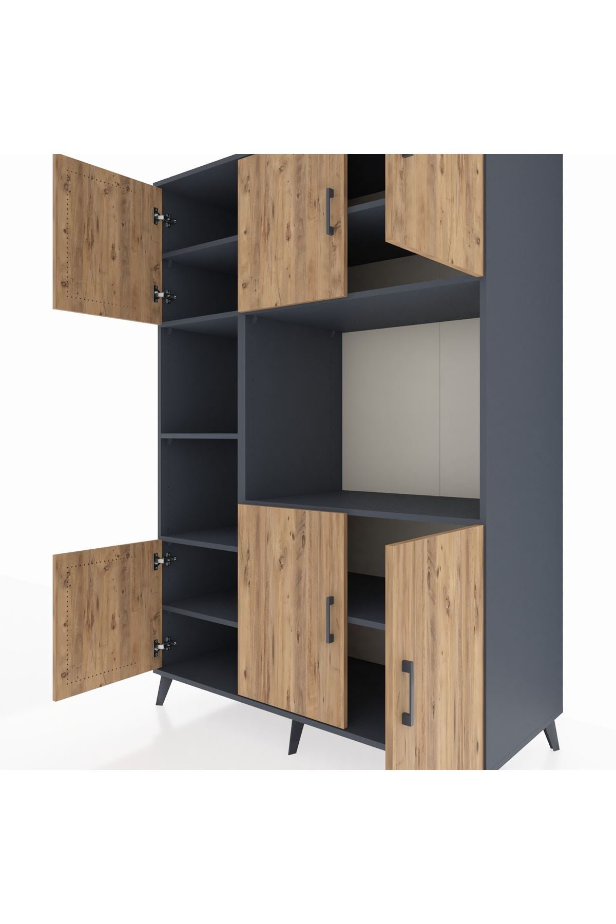 Kronos Dolap 9 Raflı 6 Kapaklı 132x59x195 Antrasit-Çam/Antrasit