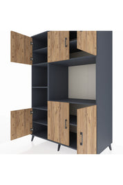 Kronos Dolap 9 Raflı 6 Kapaklı 132x59x195 Antrasit-Çam/Antrasit